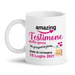 Tazza mug 11 oz Amazing Testimone della sposa, personalizzata con data delle nozze, nubilato!