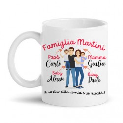 Tazza mug 11 oz Famiglia felice, mamma papà e 2 figli maschi, PERSONALIZZATA con cognome e nomi!