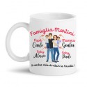 Tazza mug 11 oz Famiglia felice, mamma papà e 2 figli maschi, PERSONALIZZATA con cognome e nomi!