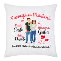 Federa per cuscino Famiglia felice, mamma papà e bimbo o bimba, PERSONALIZZATA con cognome e nomi!