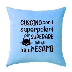 Federa per cuscino 100% cotone Superpoteri per superare tutti gli esami! Idea regalo studente! Azzurra!