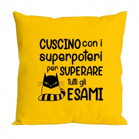 Federa per cuscino 100% cotone Superpoteri per superare tutti gli esami! Idea regalo studente! Gialla!