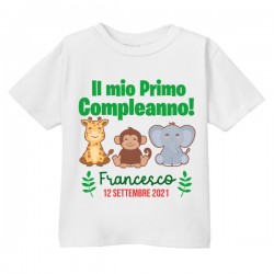 T-shirt bimbo e bimba Il mio primo compleanno, un anno! PERSONALIZZATA CON NOME E DATA, giungla!