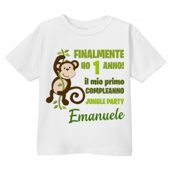 T-shirt bimbo e bimba Il mio primo compleanno, un anno! PERSONALIZZATA CON NOME, scimmia della giungla!