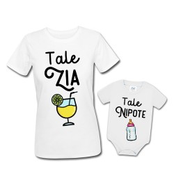 Pacchetto di coppia t-shirt e body donna e bimba o bimbo Tale zia tale nipote, drink e biberon!