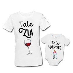 Pacchetto di coppia t-shirt e body donna e bimba o bimbo Tale zia tale nipote, calice di vino e biberon!