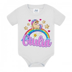 Body bimba e bimbo Unicorno magico su Arcobaleno, personalizzato con il nome! Cuoricini e stelline, idea regalo!