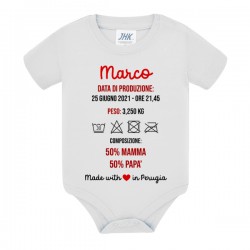 Body bimbo bimba neonato neonata Made with Love personalizzato con nome, data e ora di nascita, peso, città! 50% mamma e papà!