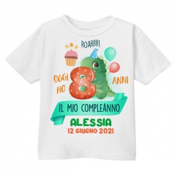 T-shirt bimbo e bimba Dinosauro oggi ho 8 anni, festa di compleanno! Personalizzata con nome e data!