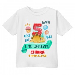 T-shirt bimbo e bimba Dinosauro oggi ho 5 anni, festa di compleanno! Personalizzata con nome e data!