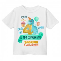 T-shirt bimbo e bimba Dinosauro oggi ho 4 anni, festa di compleanno! Personalizzata con nome e data!