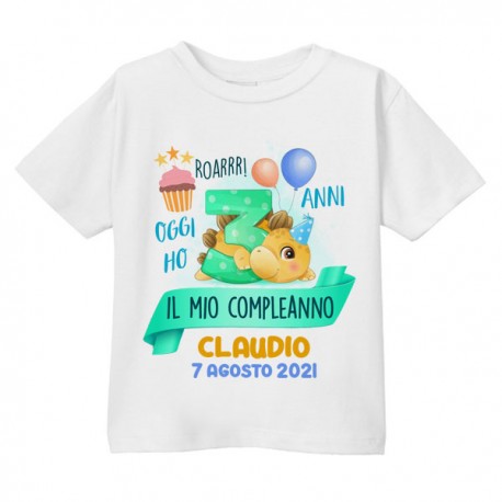 T-shirt bimbo e bimba Dinosauro oggi ho 3 anni, festa di compleanno! Personalizzata con nome e data!