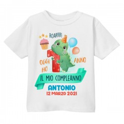 T-shirt bimbo e bimba Dinosauro oggi ho 1 anno, festa primo compleanno! Personalizzata con nome e data!
