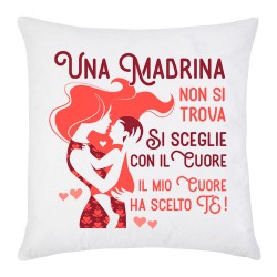 Federa per Cuscino con Stampa Una Madrina Non Si Trova, Si Sceglie con Il Cuore, Il Mio Cuore ha Scelto Te! Disegno rosso!