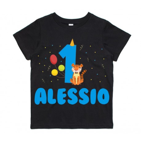T-shirt bimbo e bimba 1 anno tigre safari, maglietta primo compleanno! Personalizzata con nome!