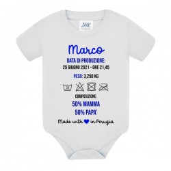Body bimbo neonato 50% mamma e 50% papà, produzione divertente, personalizzato con nome, data e ora di nascita, peso e città!