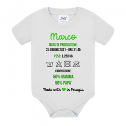 Body bimbo bimba neonato neonata 50% mamma e 50% papà, personalizzato con nome, data e ora di nascita, peso e città!