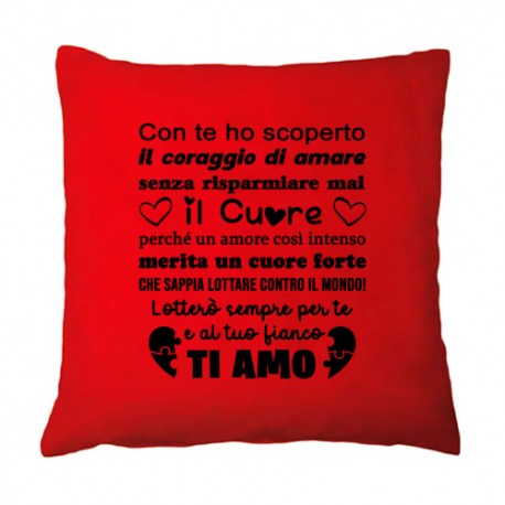 Federa per cuscino 100% cotone Il coraggio di amare, un amore intenso, Ti Amo! San Valentino! Rossa!