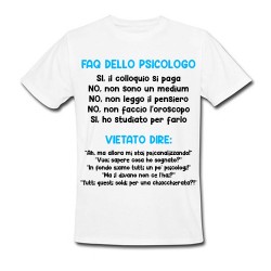 T-shirt uomo Faq dello psicologo, non leggo il pensiero! Regalo divertente psicologi, scritte azzurre!