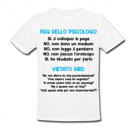 T-shirt uomo Faq dello psicologo, non leggo il pensiero! Regalo divertente psicologi, scritte azzurre!