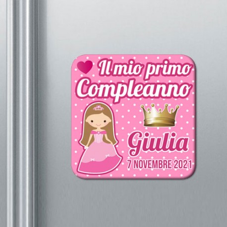 Calamita bomboniera Il mio primo compleanno Principessa, personalizzata con nome e data! Rosa!