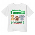 T-shirt bimbo e bimba Adesso ho 1 anno, festa primo compleanno giungla! Personalizzata con nome e data!