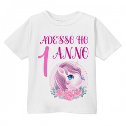 T-shirt bimba Adesso ho 1 anno, primo compleanno unicorno rosa! Puoi cambiare il numero di anni!