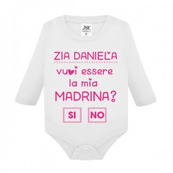 Body neonato bimbo e bimba manica lunga Zia vuoi essere la mia madrina? SI o NO, personalizzato con nome!