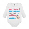 Body neonato manica lunga Zia e Zio volete essere mia madrina e mio padrino? Personalizzato con nomi! Fiocco azzurro!