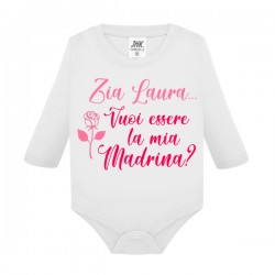 Body neonato manica lunga Zia vuoi essere la mia madrina? Fiorellino! Personalizzato con il nome!