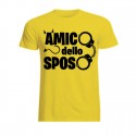 T-shirt uomo Addio al Celibato: amico dello sposo! Manette divertenti! Gialla!