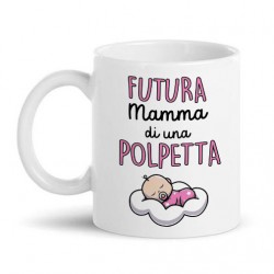 Tazza mug 11 oz Futura mamma di una polpetta! Scritte rosa, idea regalo gravidanza!