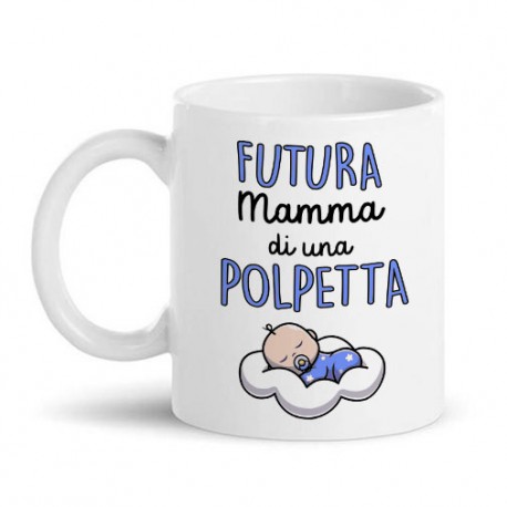 Tazza mug 11 oz Futura mamma di una polpetta! Scritte azzurre, idea regalo gravidanza!