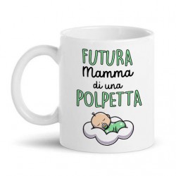 Tazza mug 11 oz Futura mamma di una polpetta! Scritte verdi, idea regalo gravidanza!