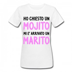 T-shirt donna Futura sposa Ho chiesto un mojito mi è arrivato un marito! Addio al nubilato, scritte rosa!