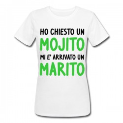 T-shirt donna Futura sposa Ho chiesto un mojito mi è arrivato un marito! Addio al nubilato, scritte verdi!