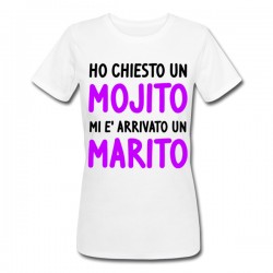 T-shirt donna Futura sposa Ho chiesto un mojito mi è arrivato un marito! Addio al nubilato, scritte viola!