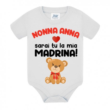 Body neonato bimbo e bimba Nonna sarai tu la mia madrina! Personalizzato con il nome! Orsetto!