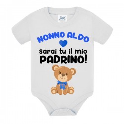 Body neonato bimbo e bimba Nonno sarai tu il mio padrino! Personalizzato con il nome! Orsetto!