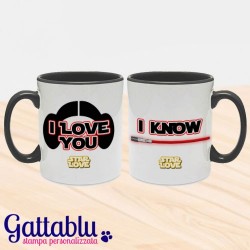 Set 2 tazze di coppia "I love you - I know" Star Love, inspired, idea regalo San Valentino, nere