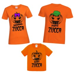 Pacchetto famiglia 3 t-shirt uomo, donna e bimbo o bimba Zucca Family! Halloween festa divertente, mamma papà e figlio o figlia!