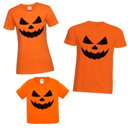 Pacchetto famiglia 3 t-shirt uomo, donna e bimbo bimba Zucca Cattiva! Halloween festa divertente, mamma papà e figlio o figlia!