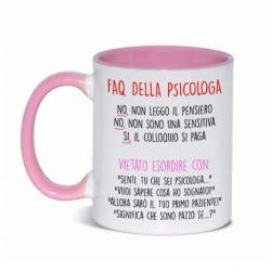 Tazza mug 11 oz rosa Faq della Psicologa, risposte divertenti a domande fastidiose, idea regalo Laurea in Psicologia!