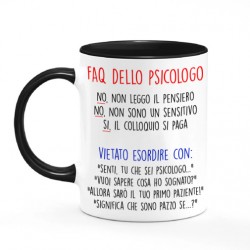 Tazza mug nera 11 oz Faq dello Psicologo, risposte divertenti a domande fastidiose, idea regalo Laurea in Psicologia!