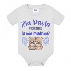 Body neonato neonata Zia vuoi essere la mia Madrina? Personalizzato con nome! Orsetti, scritte azzurre!