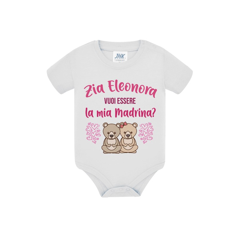 Body neonato neonata Zia vuoi essere la mia Madrina? Personalizzato con  nome! Orsetti, scritte rosa!