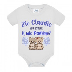 Body neonato neonata Zio vuoi essere il mio Padrino? Personalizzato con nome! Orsetti, scritte azzurre!