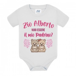 Body neonato neonata Zio vuoi essere il mio Padrino? Personalizzato con nome! Orsetti, scritte rosa!