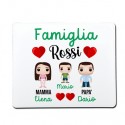 Tappetino per Mouse Famiglia, mamma papà e bimbo, personalizzato con cognome e 3 nomi!