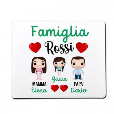 Tappetino per Mouse Famiglia, mamma papà e bimba, personalizzato con cognome e 3 nomi!